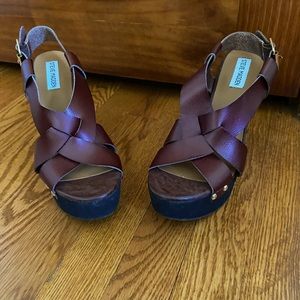 Steve Madden Brown Leather Walda Wedge Sandals, Size 9.5, New Without Tags